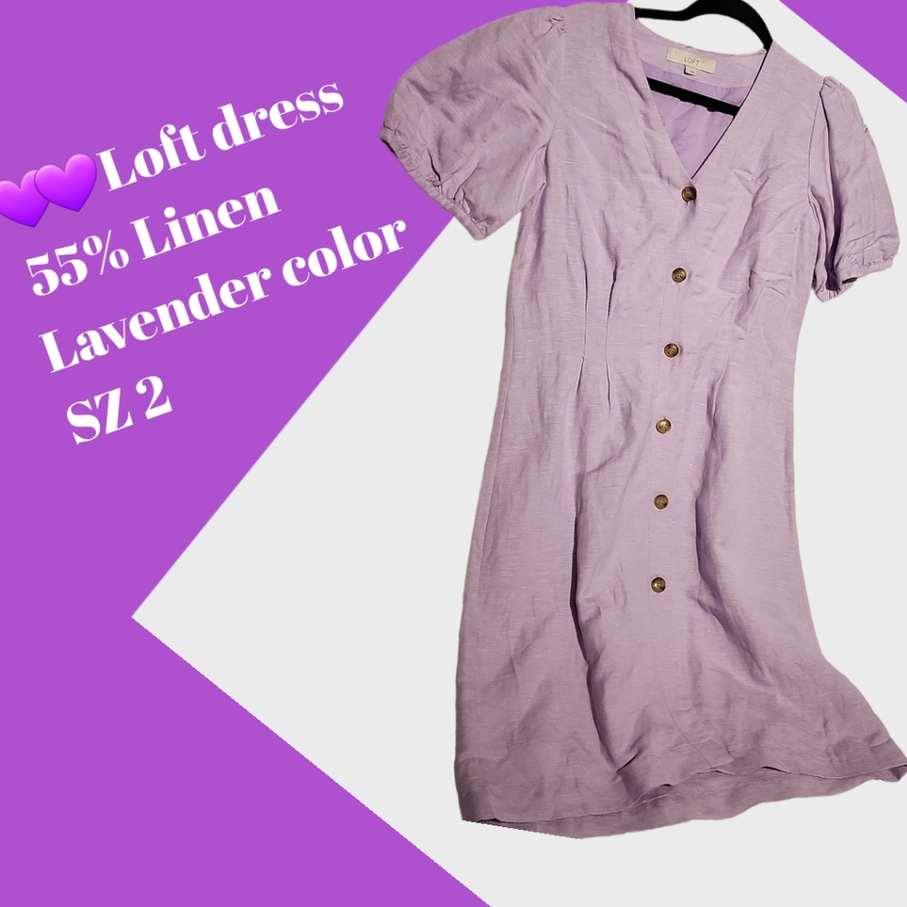 Loft Dress 55% Linen  Lavender  Sz 2